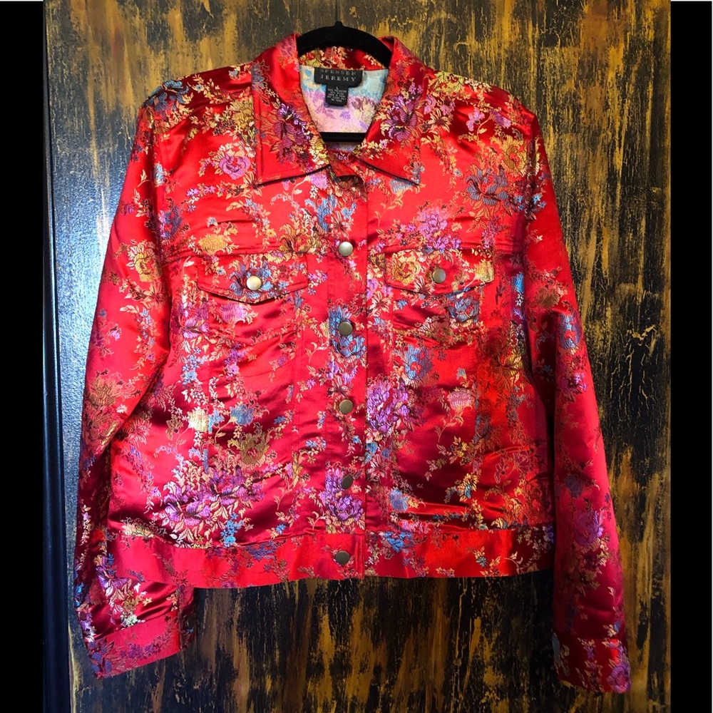 Spenser Jeremy Red Brocade Asian Floral Jacket